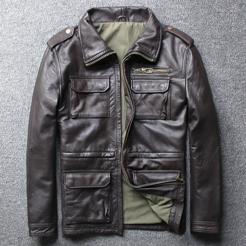 Classic M65 Multi Pockets Dark Brown Genuine Leather Jacket Cowboy Motorcycle Suit Men Leather Coat
Classic M65 Multi Pockets Dark Brown Genuine Leather Jacket Cowboy Motorcycle Suit Men Leather Coat