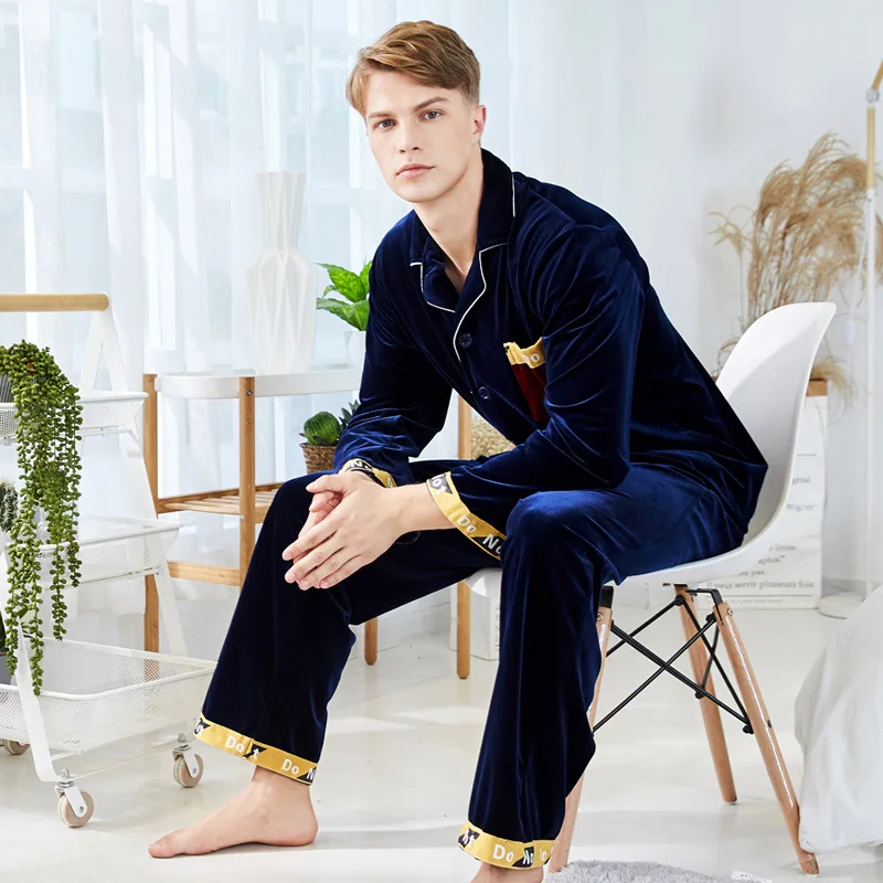 Yaoting autumn winter new gold velvet pajamas men and long sleeved trousers house clothes suit wholesale SR979 | Мужская одежда