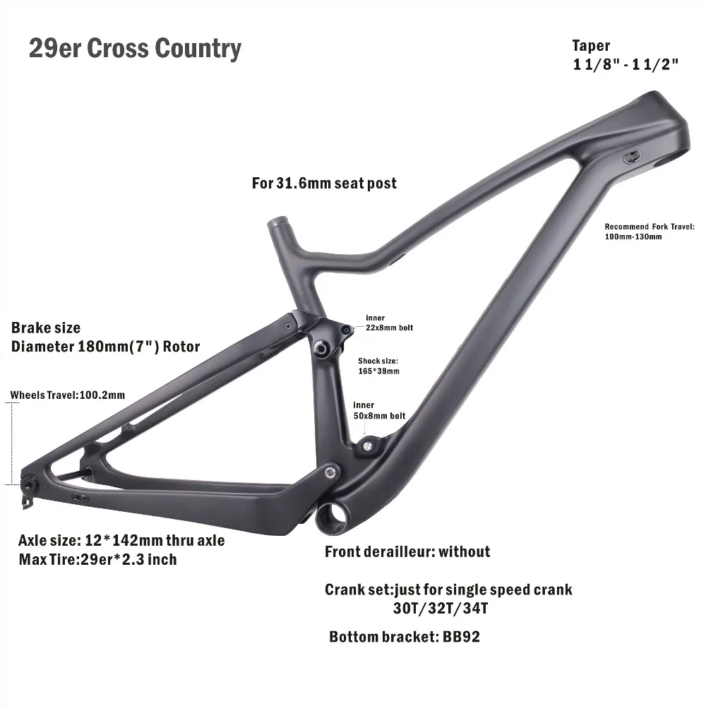 

MIRACLE 29er full suspension carbon MTB frame XC Cross Country mountain bike carbon frame with BB92 UD matte or custom painting