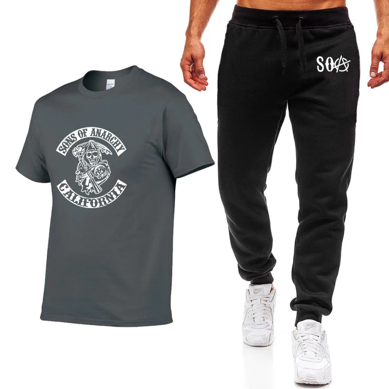 Hot TV SOA Sons of Anarchy Cosplay Costume Mens T-shirt SAMCRO Skull Print high quality Cotton Short sleeve T Shirts+pants suit
Hot TV SOA Sons of Anarchy Cosplay Costume Mens T-shirt SAMCRO Skull Print high quality Cotton Short sleeve T Shirts+pants suit