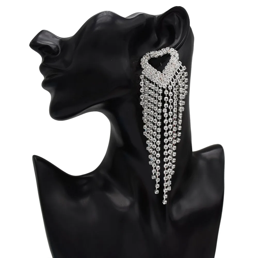 Fashion Exaggerated Long Heart Metal Tassel Drop Rhinestone Women Party Wedding Earrings Super Flash Earrings Brincos Jewelry
Fashion Exaggerated Long Heart Metal Tassel Drop Rhinestone Women Party Wedding Earrings Super Flash Earrings Brincos Jewelry