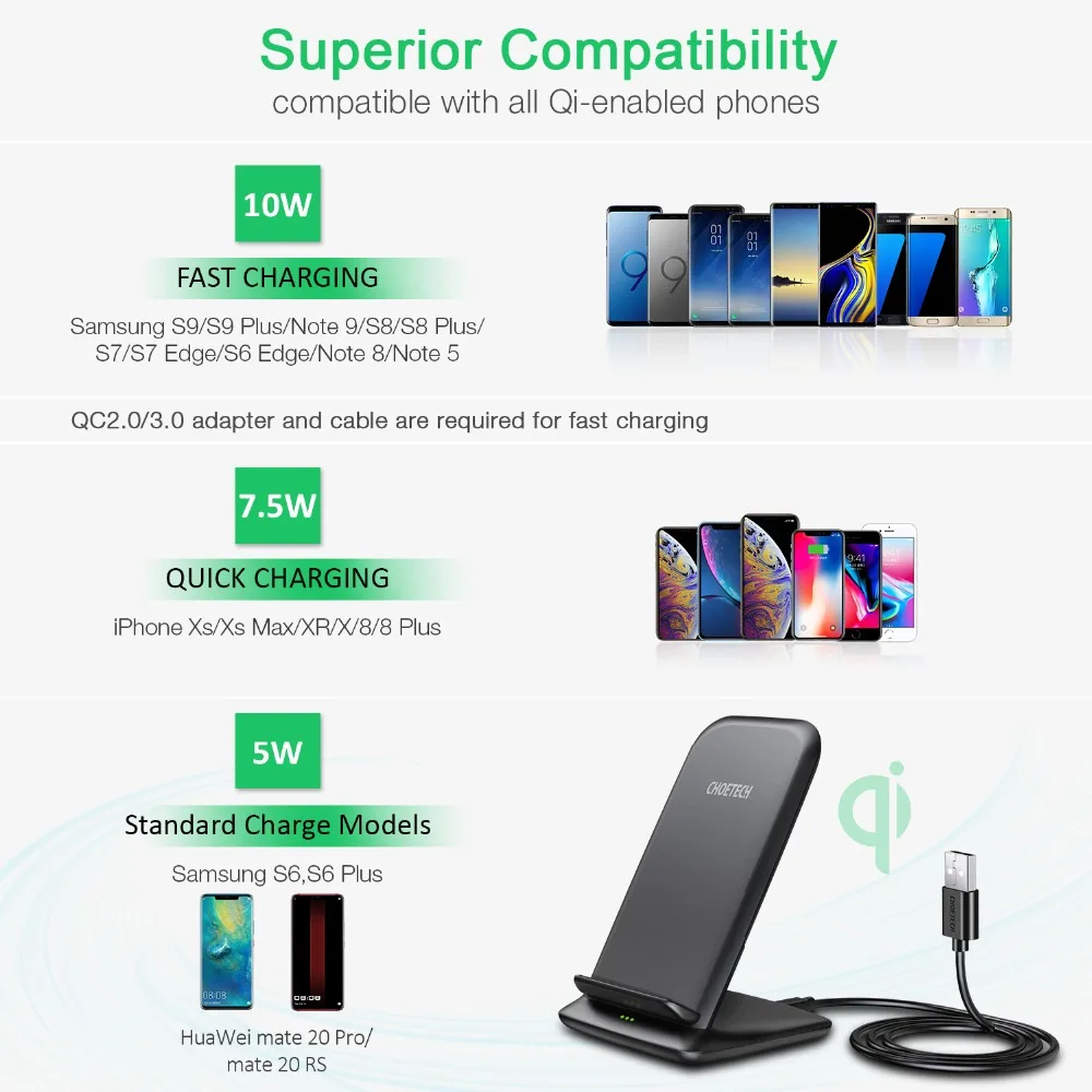 CHOETECH 10W Wireless Charger Stand For iPhone Xs Max Xr X Fast Qi Wireless Charging Charger Dock For Samsung S9 Xiaomi Mi Mix 3
CHOETECH 10W Wireless Charger Stand For iPhone Xs Max Xr X Fast Qi Wireless Charging Charger Dock For Samsung S9 Xiaomi Mi Mix 3