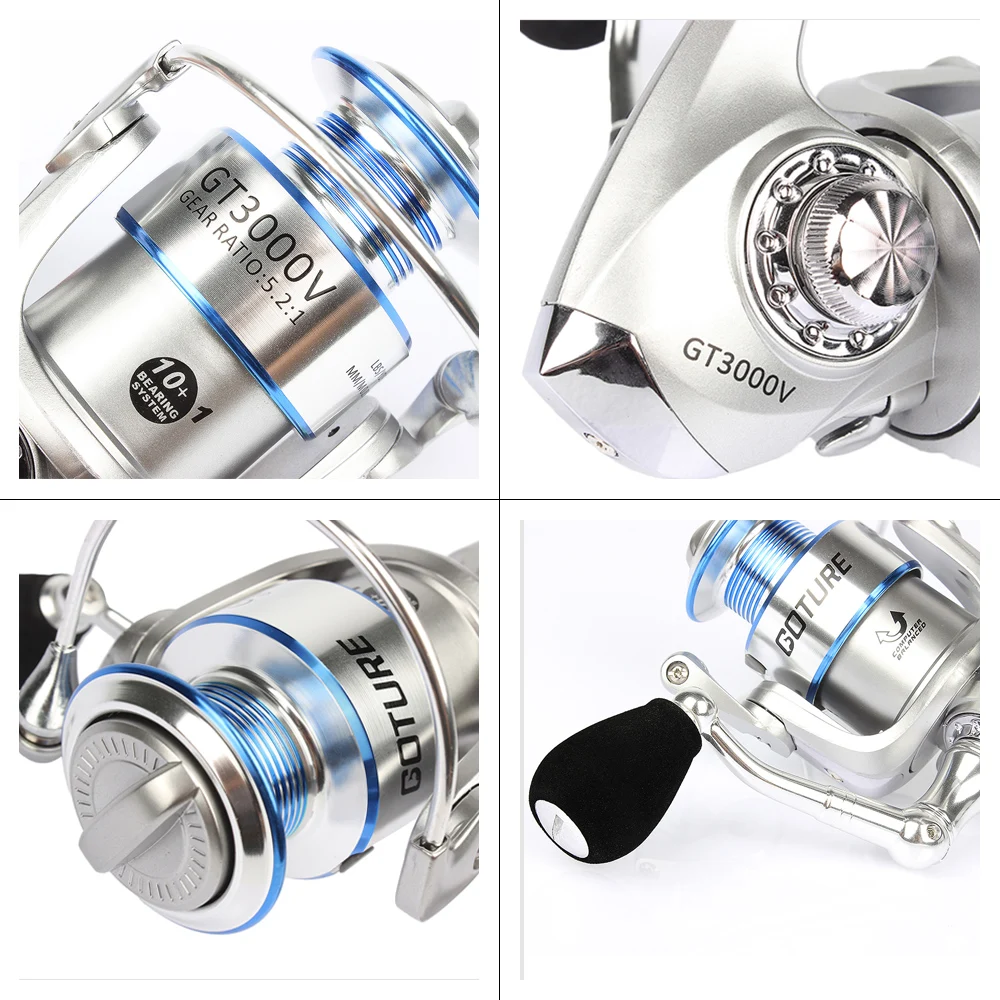 Goture Metal Spinning Fishing Reel Coil Wheel 5.2:1 10+1BB Carp with Spare Spool GT3000V Max drag 7kg | Спорт и развлечения