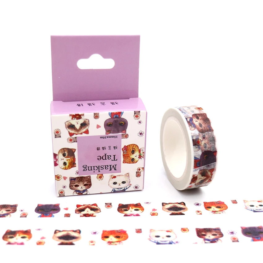 15 мм * 10 м коробка посылка Kawaii Цветной скотч с принтом "Кошка" клей наклейки