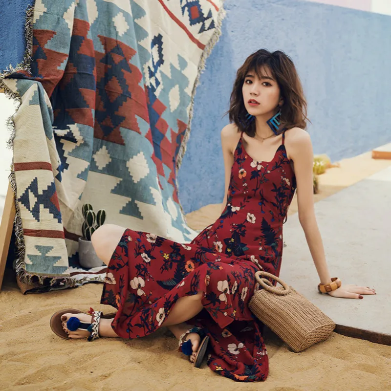 Plus Size A-line Dress Women Summer Red Chiffon Sleeveless Spaghetti Strap Ankle-length Beach Flower Dress Bohemian Casual Dress
Plus Size A-line Dress Women Summer Red Chiffon Sleeveless Spaghetti Strap Ankle-length Beach Flower Dress Bohemian Casual Dress