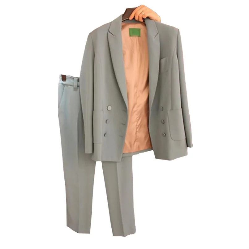 Work fashion pants suit 2 piece set ladies double-breasted solid color suit jacket and pants office ladies suit Feminino 2018
Work fashion pants suit 2 piece set ladies double-breasted solid color suit jacket and pants office ladies suit Feminino 2018