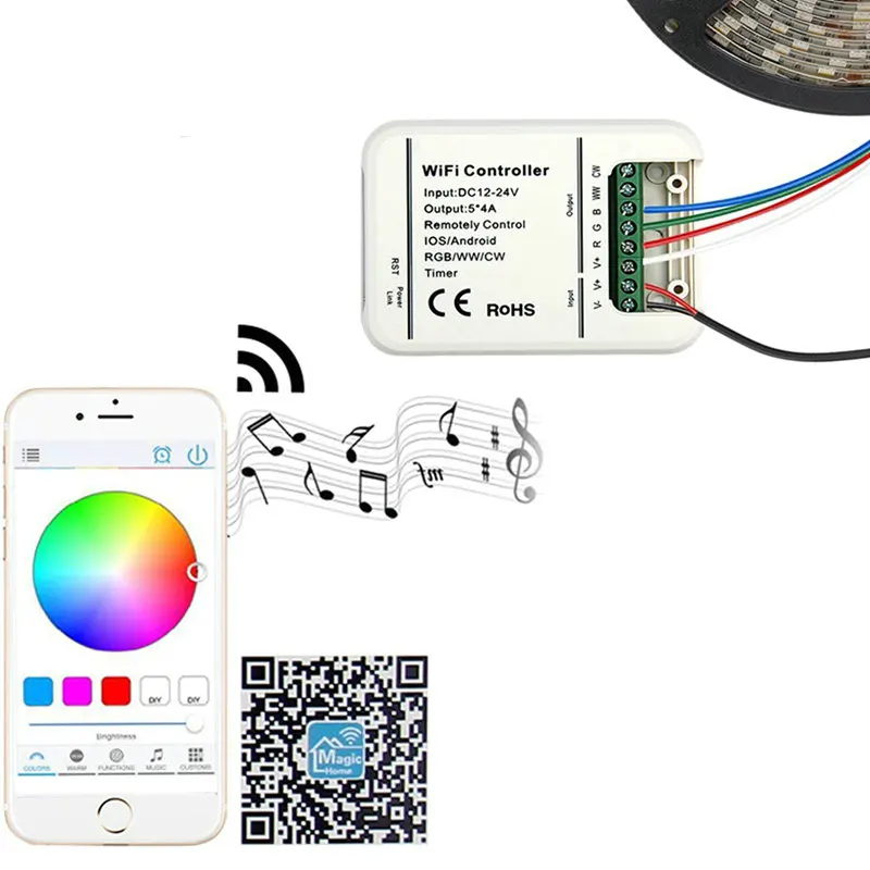 Светодиодные ленты огни WI-FI смартфон контроллер Romote 5 Каналы DC12-24V для RGBWW полосы