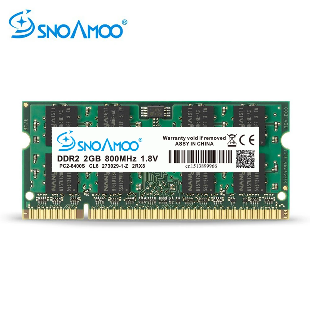 

SNOAMOO Laptop RAMs DDR2 2GB 667MHz PC2-5300S 800MHz PC2-6400S 200Pin CL5 CL6 1.8V 2Rx8 SO-DIMM Computer Memory Warranty