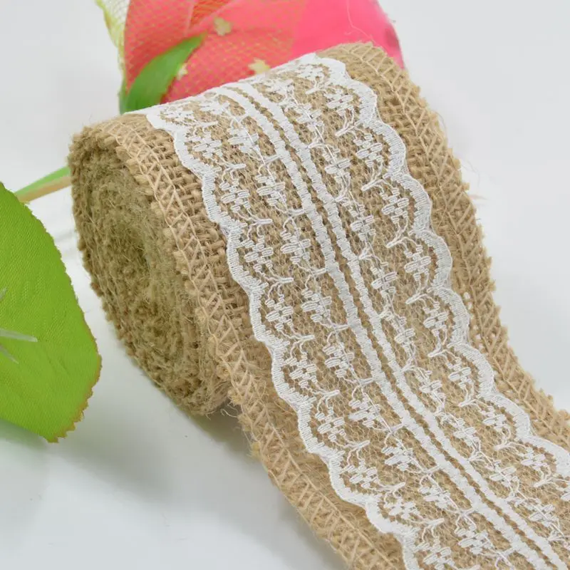 6CM Width White Lace with Natural Burlap Ribbon jute roll for Rustic Vintage Wedding Decoration craft gift Wrapping 10yards/lot
6CM Width White Lace with Natural Burlap Ribbon jute roll for Rustic Vintage Wedding Decoration craft gift Wrapping 10yards/lot