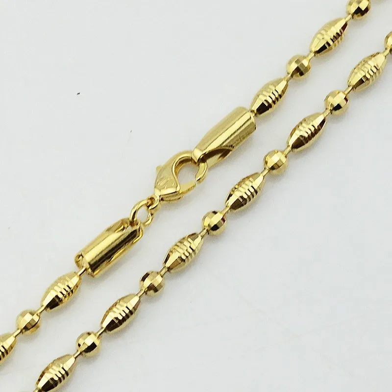 3 мм 18 дюймов 24 дюйма ребристые бусы ожерелье для мужчин женское желтое золото
