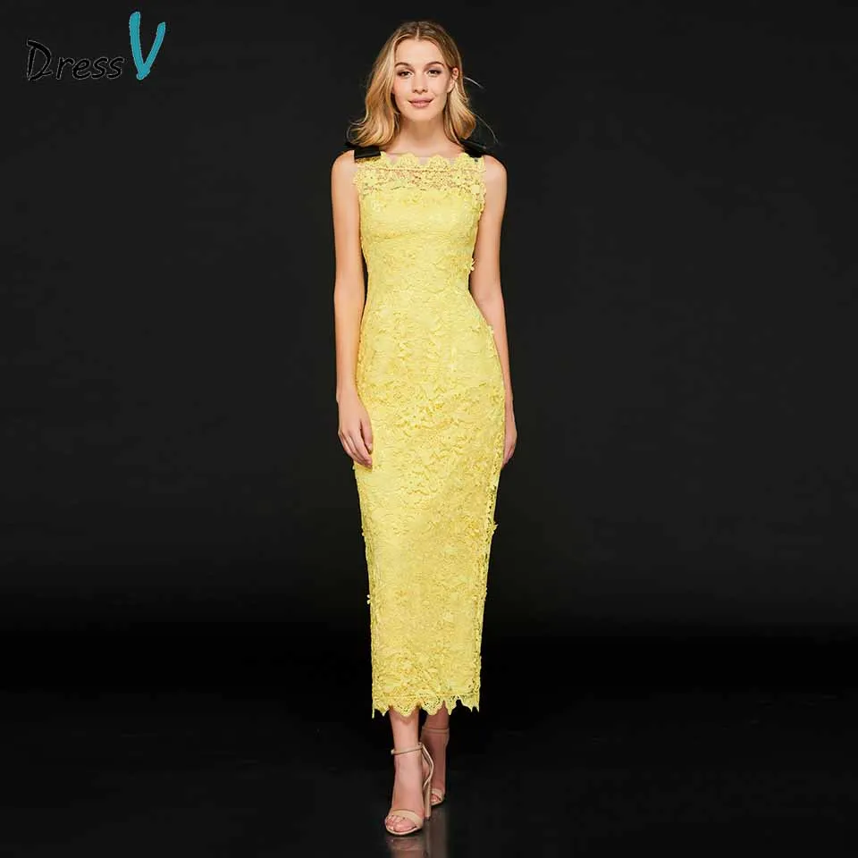 Ярко желтое коктейльное платье Dressv со шнуровкой и молнией длиной до середины