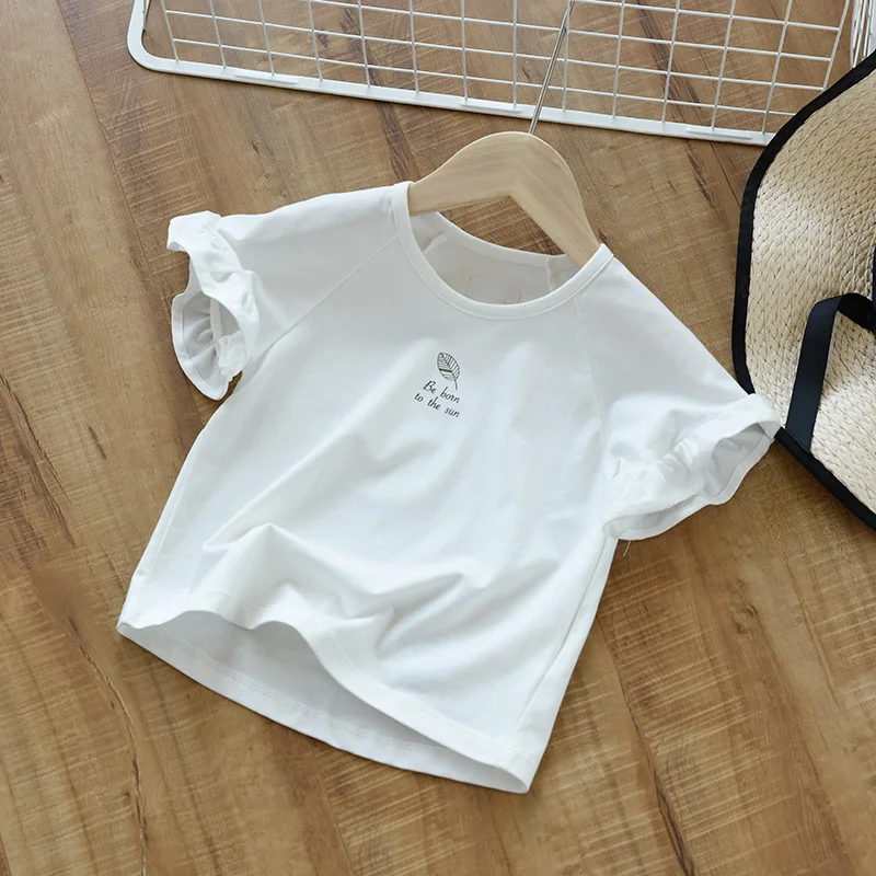 Одежда для маленьких девочек Летняя Повседневная футболка с рюшами и рукавами