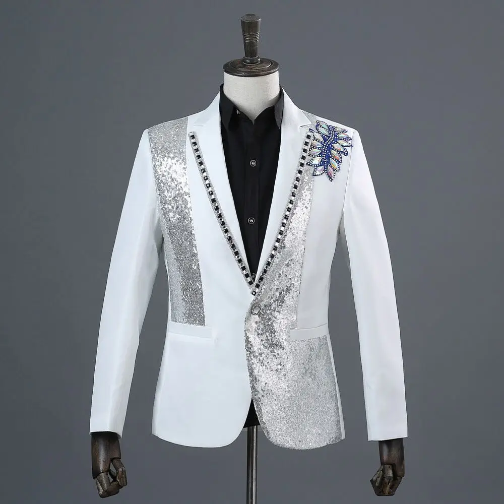 Men Sequins Performance Blazer Black White Jacket Singers Stage Show Host Blazer Dress Wedding Groom Slim Fit Suit Jacket
Men Sequins Performance Blazer Black White Jacket Singers Stage Show Host Blazer Dress Wedding Groom Slim Fit Suit Jacket