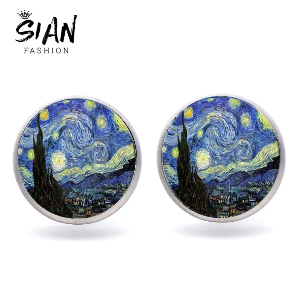 SIAN Van Gogh Painting Starry Night Sunflower Earrings Brand Fashion Jewelry Famous Artist Collection Ear Studs Handicrafts Gift
SIAN Van Gogh Painting Starry Night Sunflower Earrings Brand Fashion Jewelry Famous Artist Collection Ear Studs Handicrafts Gift