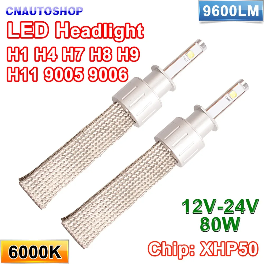 Фото Бегемот 2*40 Вт 80 H1 H4 H7 H8 H9 H11 9005 9006 светодиодные фары XHP50 9600LM 12 V 24 набор все в одном 6000K