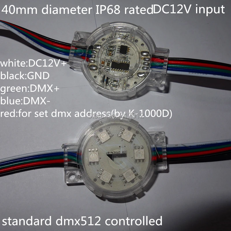 Фото 20шт DC12V 50 мм DMX512 параллельный светодиодный пиксельный модуль IP68 Номинальный 1 44