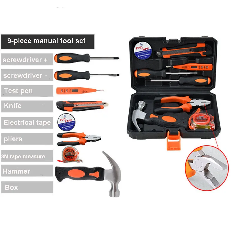 UNeefull 9PCS/Set household Hand tools set hand kit with hammer, pliers, knife, screwdriver, tape measure For Hand repair tool
UNeefull 9PCS/Set household Hand tools set hand kit with hammer, pliers, knife, screwdriver, tape measure For Hand repair tool