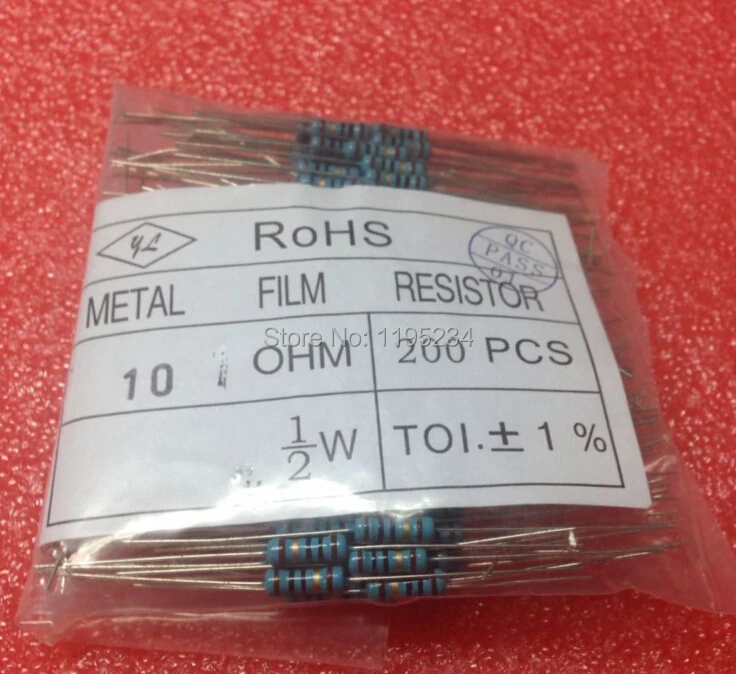 1/2W 10 Ом 1% Резистор из металлической пленки 400 шт./пакет DIP(10ohm 100ohm 300ohm) лучшее
