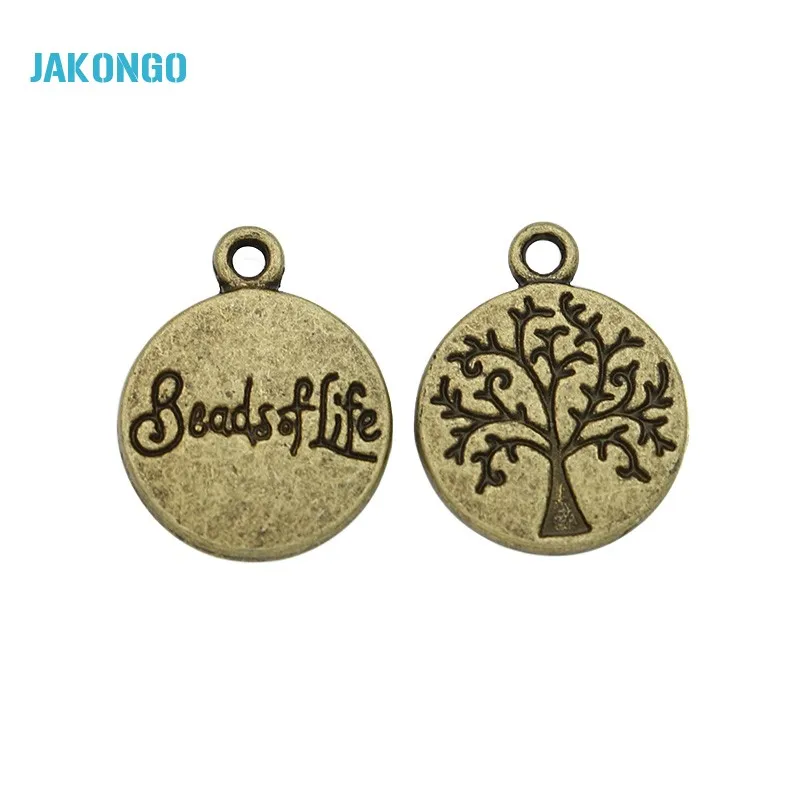 JAKONGO 20pcs Antique Silver Plated Round Tree of Life Charms Pendants for Jewelry Making DIY Handmade Craft 14x12mm | Украшения и