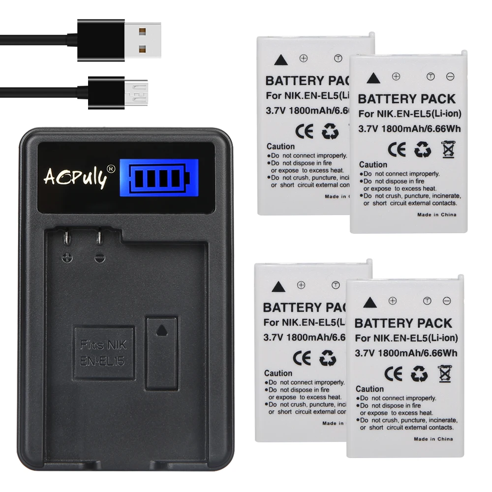 4pc 1800mAh EN-EL5 EN EL5 Li-ion Digital Camera Battery + LCD USB Charger For Nikon Coolpix P90 P510 P530 P5000 P5100 5200 7900
4pc 1800mAh EN-EL5 EN EL5 Li-ion Digital Camera Battery + LCD USB Charger For Nikon Coolpix P90 P510 P530 P5000 P5100 5200 7900