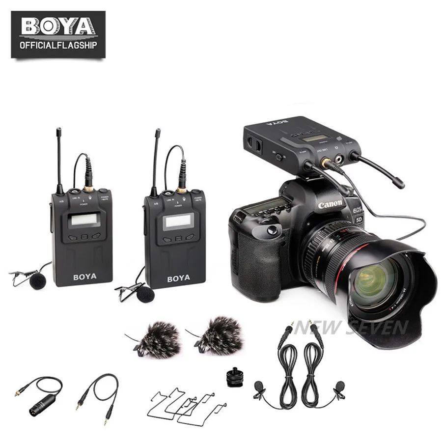 

BOYA BY-WM8 UHF двухканальный петличный беспроводной микрофон с ЖК-экраном для камеры Canon Nikon DSLR видеокамеры