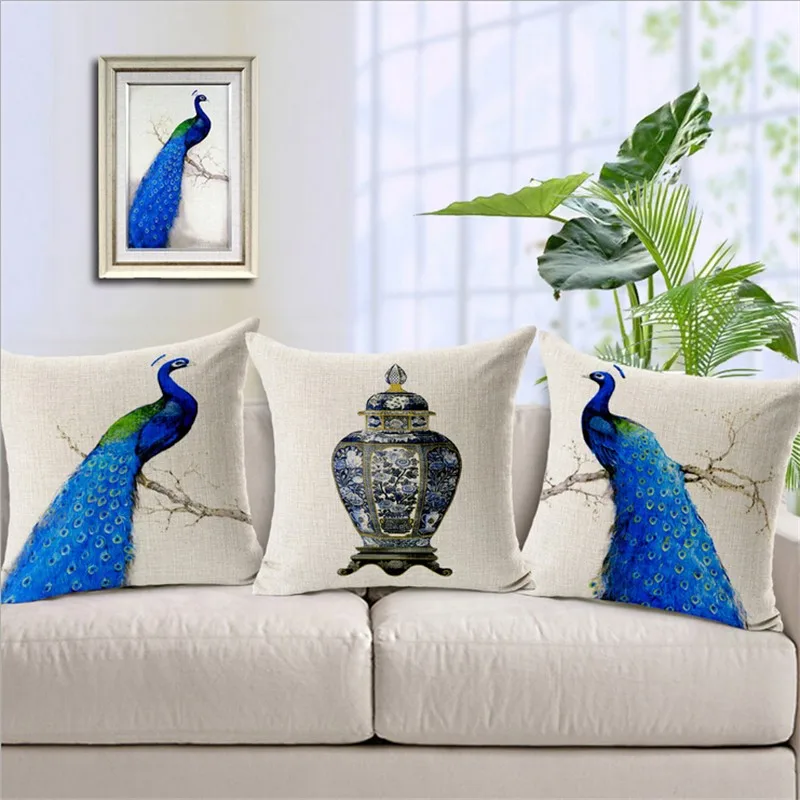 Vintage Style Cushion Covers Peacock Feather Blue And White Porcelain Print Home Decor Sofa Seats Living Room Garden Pillowcases
Vintage Style Cushion Covers Peacock Feather Blue And White Porcelain Print Home Decor Sofa Seats Living Room Garden Pillowcases