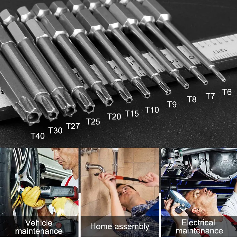 

HOEN 11pcs/set 75mm Bits Set Sturdy Chrome Vanadium Steel Screwdriver bit Head Set Torx Hex Tri-Wing Spanner Cross-head Bits