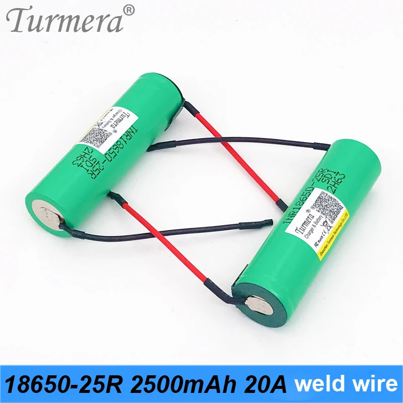 Turmera 18650 25R + diy сварочный провод 2500 мАч перезаряжаемая батарея 20A для шуруповерта