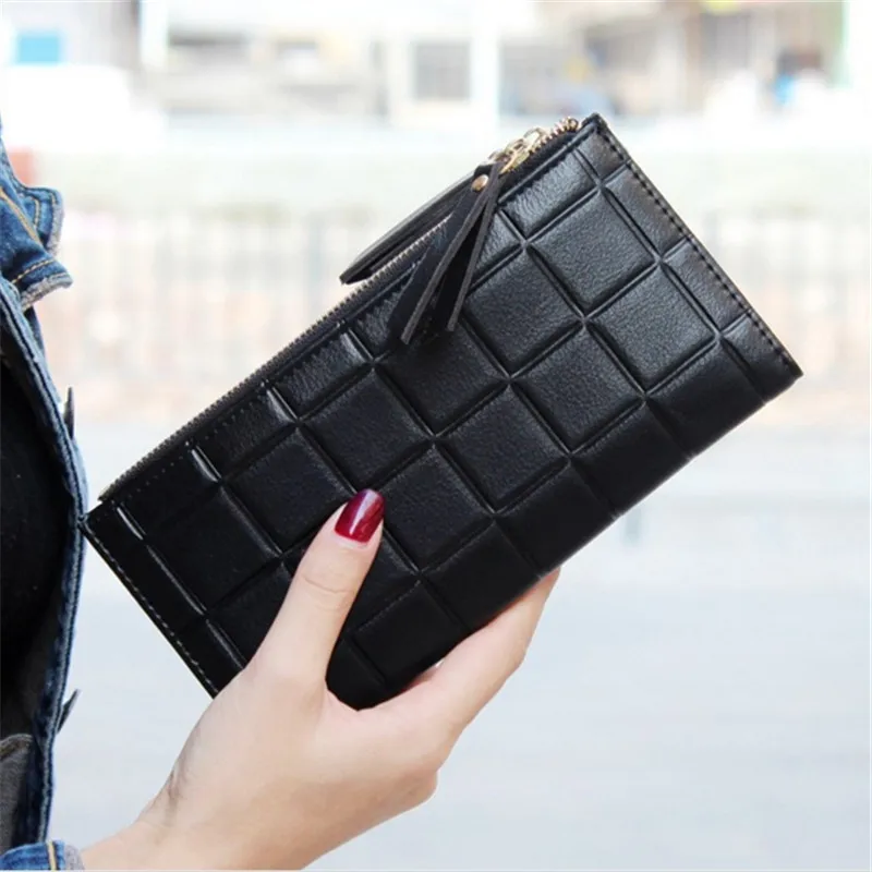 Women PU Leather Wallets Embossed Plaid Long Ladies Wallet Clutch Card Holder Coin Bag Female Double Zipper Purses | Багаж и сумки