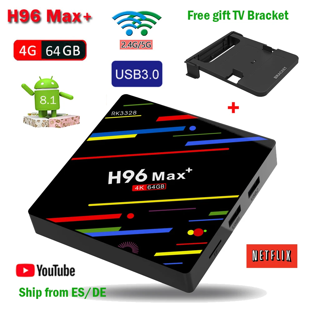 Горячие H96 Max + Android 8 1 ТВ коробка 4 ГБ 64 RK3328 Smart Box 2 г/5 г Wi Fi К H.265 USB 3 0 HD Media Player