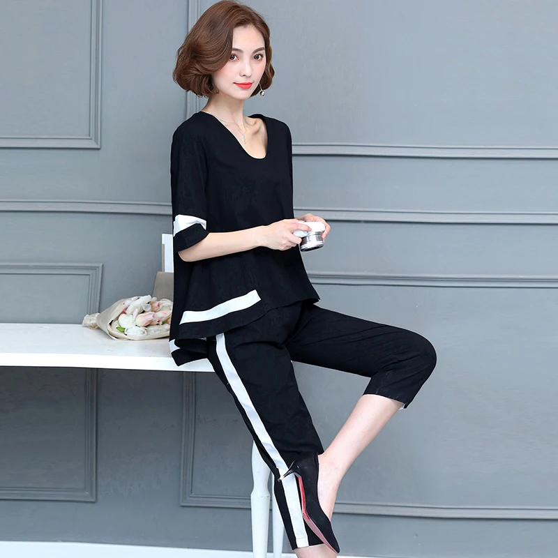 Plus Size suit Women 2 Piece set short Top and Pants 2018 Summer temperament female large size Clothing Sets white and black 5
Plus Size suit Women 2 Piece set short Top and Pants 2018 Summer temperament female large size Clothing Sets white and black 5