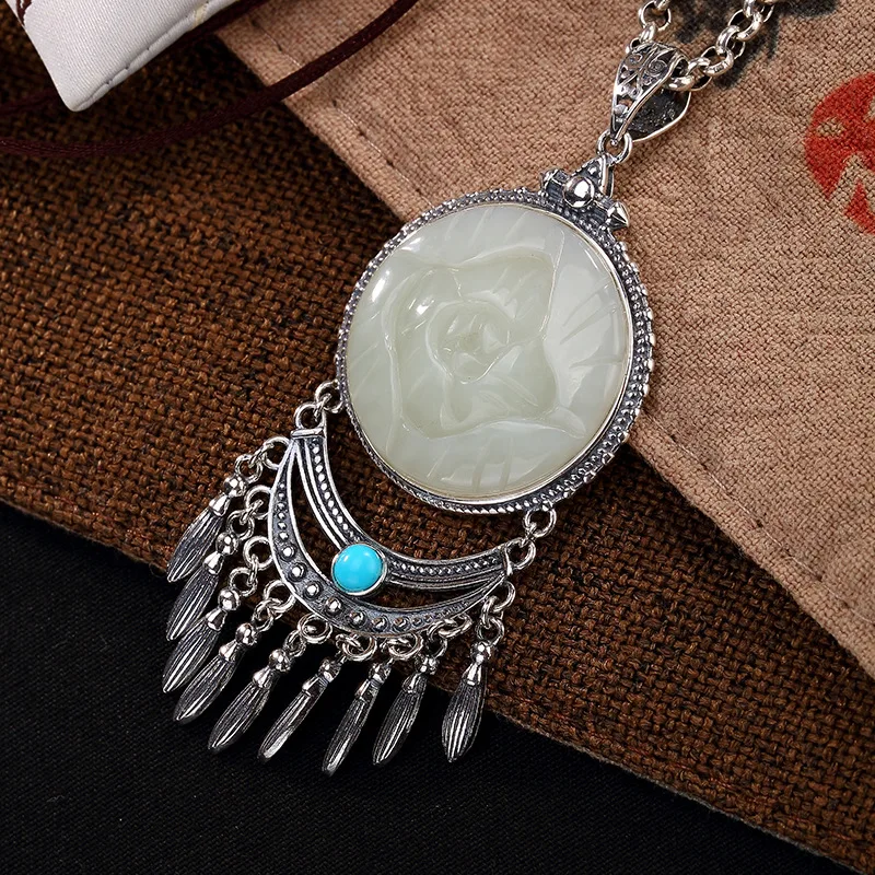 2019 New S925 pure silver hetian jade turquoise lotus tassel retro wholesale high-grade ladies sweater chain pendant
2019 New S925 pure silver hetian jade turquoise lotus tassel retro wholesale high-grade ladies sweater chain pendant