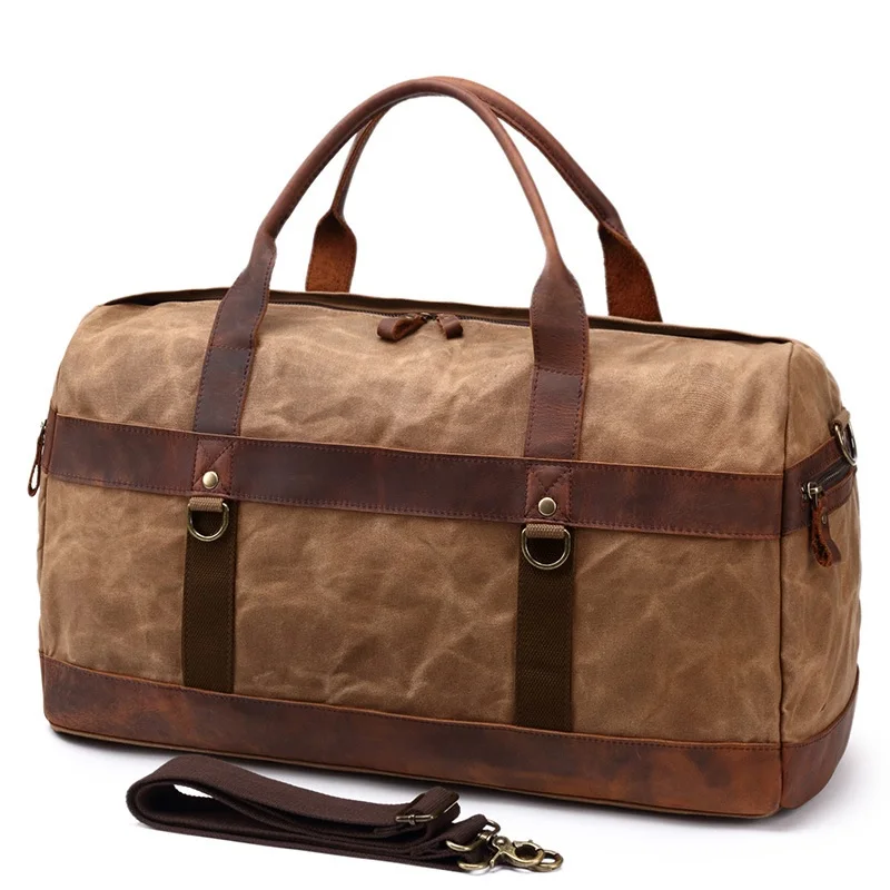 

YUPINXUAN Oil Wax Canvas Leather Travel Handbags Mens Vintage Large Capacity Waterproof Duffle bags Men Retro Hand Luggages Big