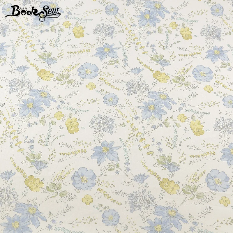 Booksew 100% хлопок ткань саржа синий цветок дизайн домашний текстиль Материал