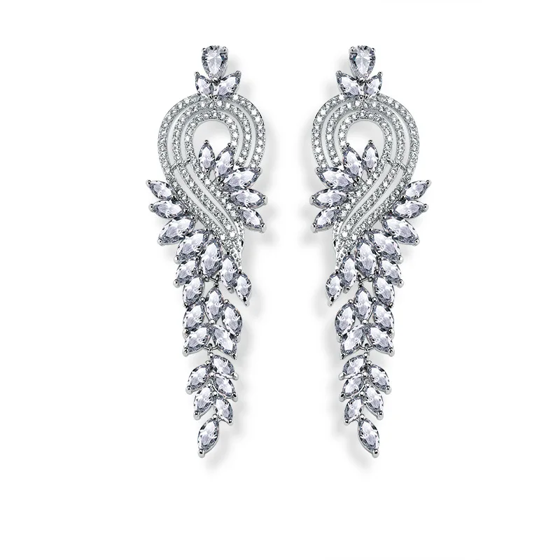 Fashion Luxury Big Long Leaf Dangle Earrings Full Mirco Prave Cubic Zircon For Bridal Fashion Jewelry
Fashion Luxury Big Long Leaf Dangle Earrings Full Mirco Prave Cubic Zircon For Bridal Fashion Jewelry