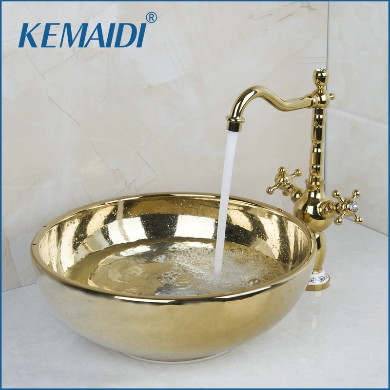 

KEMAIDI Paint Bowl Sinks / Vessel Basins With Washbasin Ceramic Basin Sink & Polished Golden Faucet Tap Set 46029836