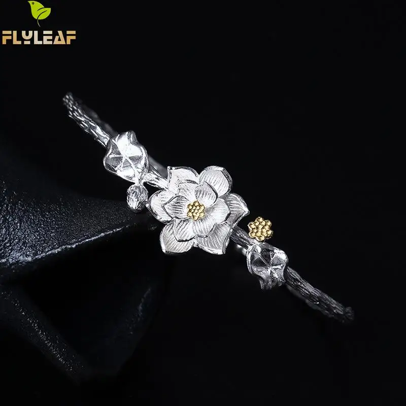 925 Sterling Silver Lotus Flowers Open Bangles Women original handmade Vintage lady fine Jewelry flyleaf
925 Sterling Silver Lotus Flowers Open Bangles Women original handmade Vintage lady fine Jewelry flyleaf