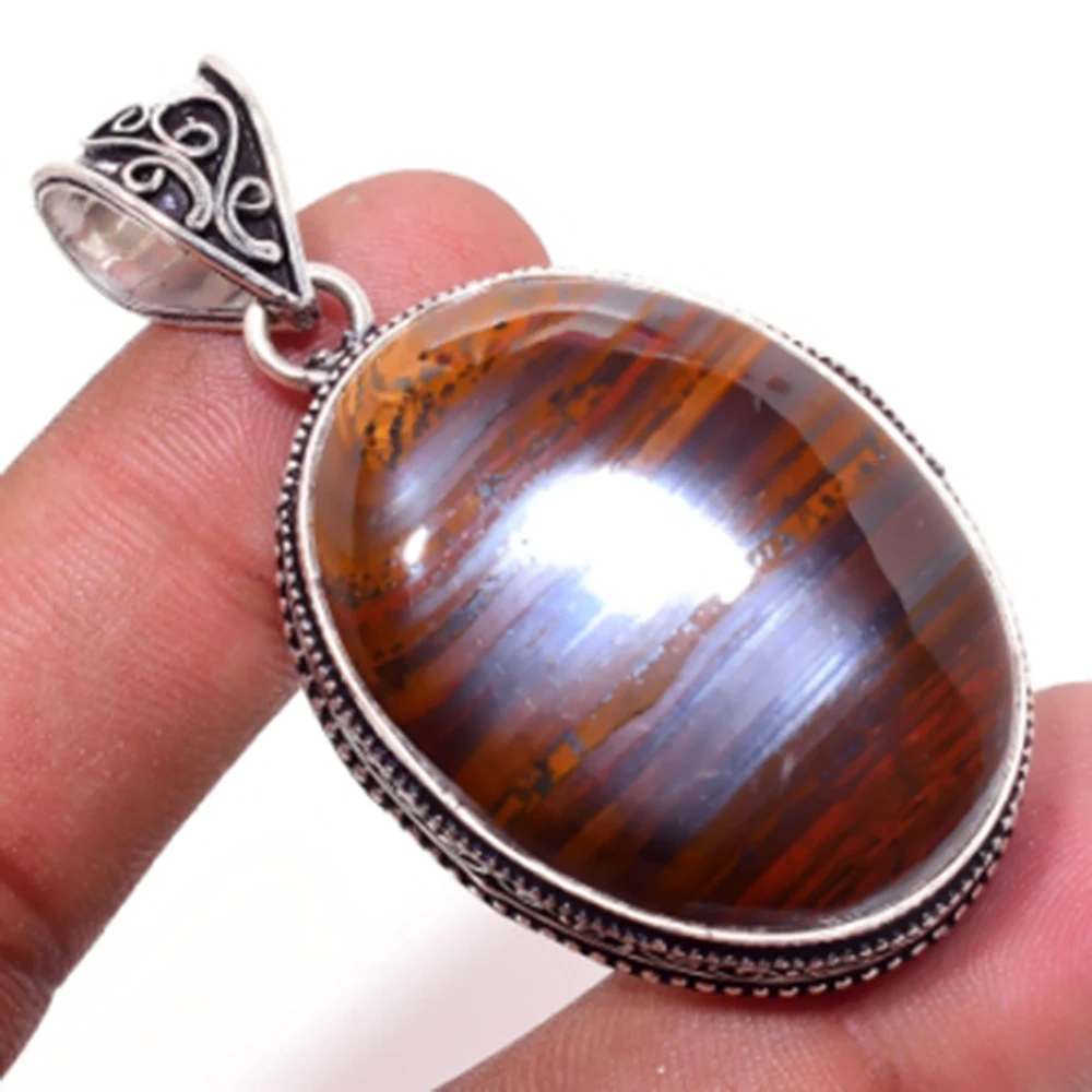 Железный тигровый глаз кулон серебряное покрытие над медью, 56 мм, P6528