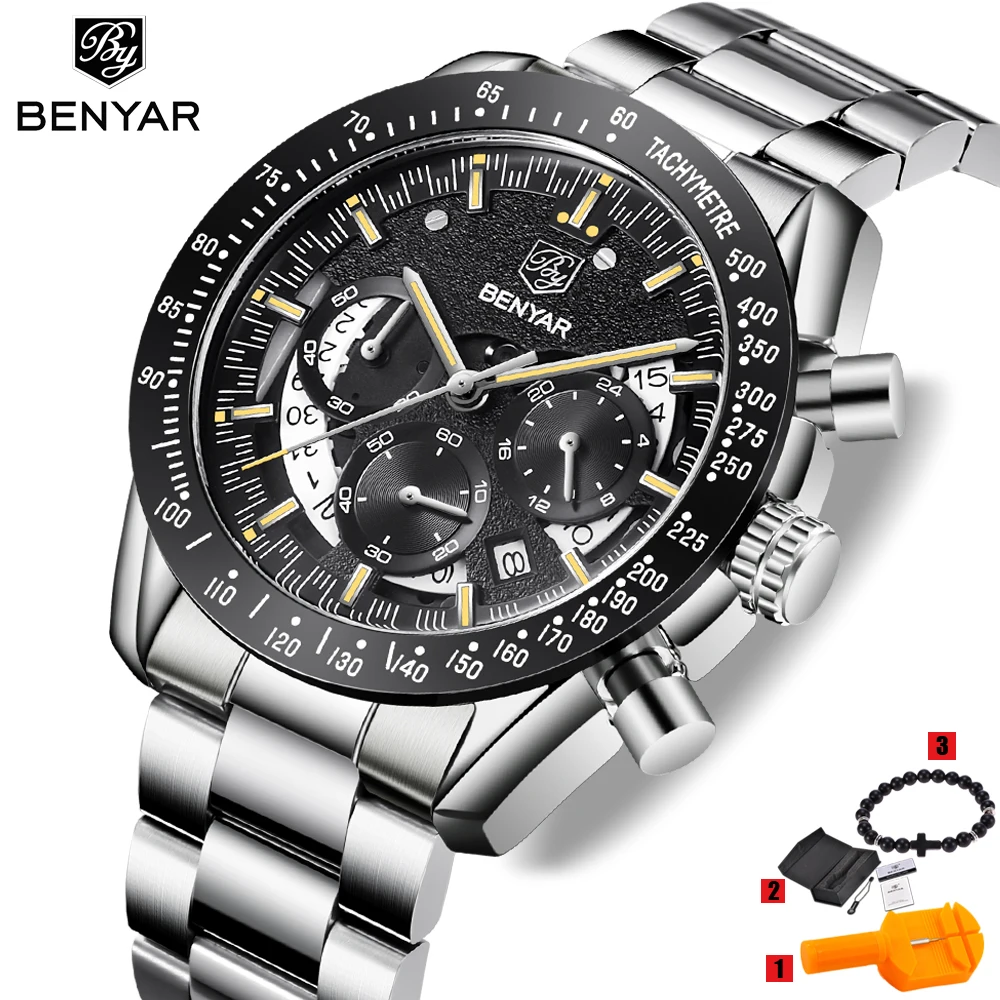Luxury Brand BENYAR Men's Watches Chronograph Steel Strap Sports Army Military Man Quartz Wrist watch Clock Relogio Masculino
Luxury Brand BENYAR Men's Watches Chronograph Steel Strap Sports Army Military Man Quartz Wrist watch Clock Relogio Masculino