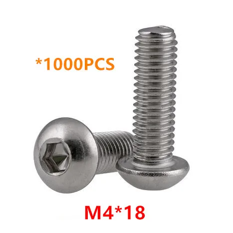 1000pcs M4*18 Hex Socket Button Head Screws A2-70 Stainless steel Round head Mushroom Bolts ISO7380
1000pcs M4*18 Hex Socket Button Head Screws A2-70 Stainless steel Round head Mushroom Bolts ISO7380