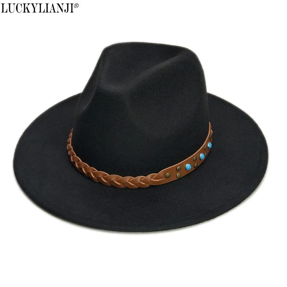LUCKYLIANJI Retro Wool Felt Women Men Solid Color Panama Fedora Bowler Hat Gangster Turquoise Belt Cap (Size:57cm,Adjust Rope)
LUCKYLIANJI Retro Wool Felt Women Men Solid Color Panama Fedora Bowler Hat Gangster Turquoise Belt Cap (Size:57cm,Adjust Rope)