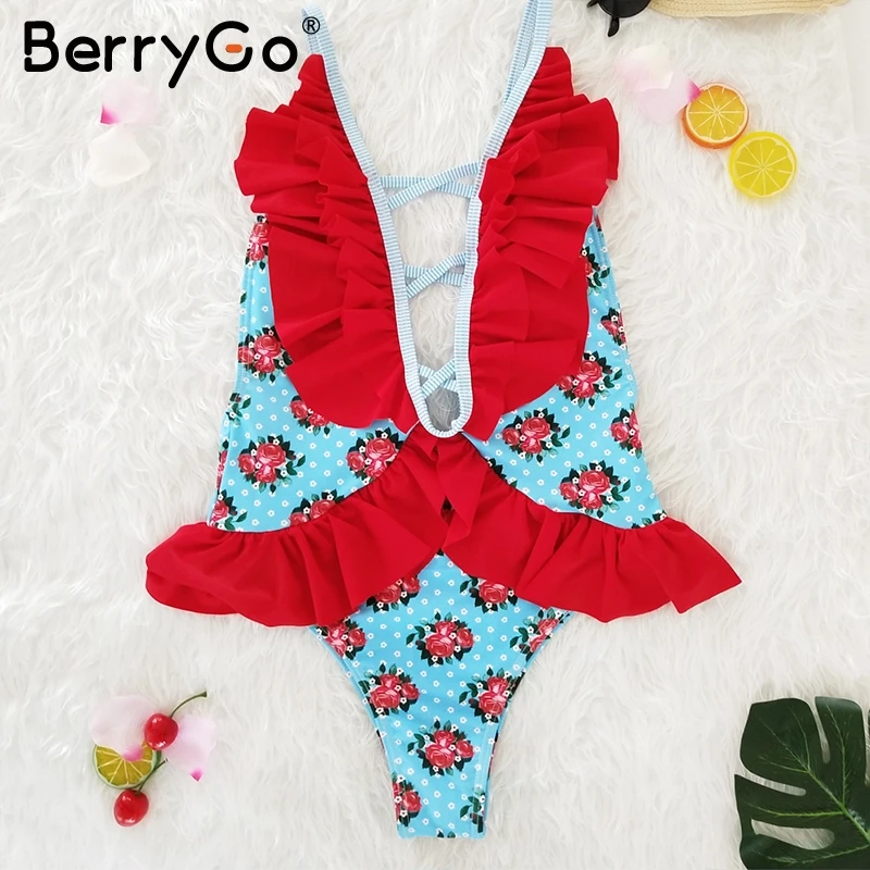 BerryGo/Винтажный женский купальник с цветочным принтом цельный летний купальный