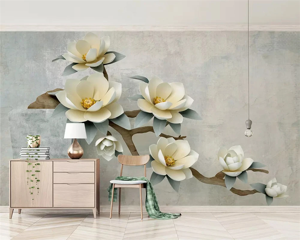 

beibehang Custom silky papel de parede wallpaper three-dimensional pink magnolia tree branches embossed new Chinese background