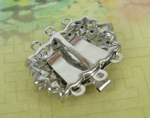 New Rhinestone CZ Bracelet Necklace Filigree 3 Strands Metal Box Insert Clasps End Connectors Jewelry Making Rhodium tone Plated | Украшения
