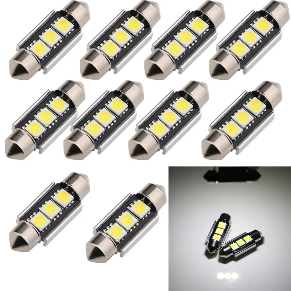 

10pcs 36mm Car Auto Interior Light C5W Lamp 3 SMD 5050 LED White Dome Festoon CANBUS Error Free DC12V Car Light Sourcing Bulb