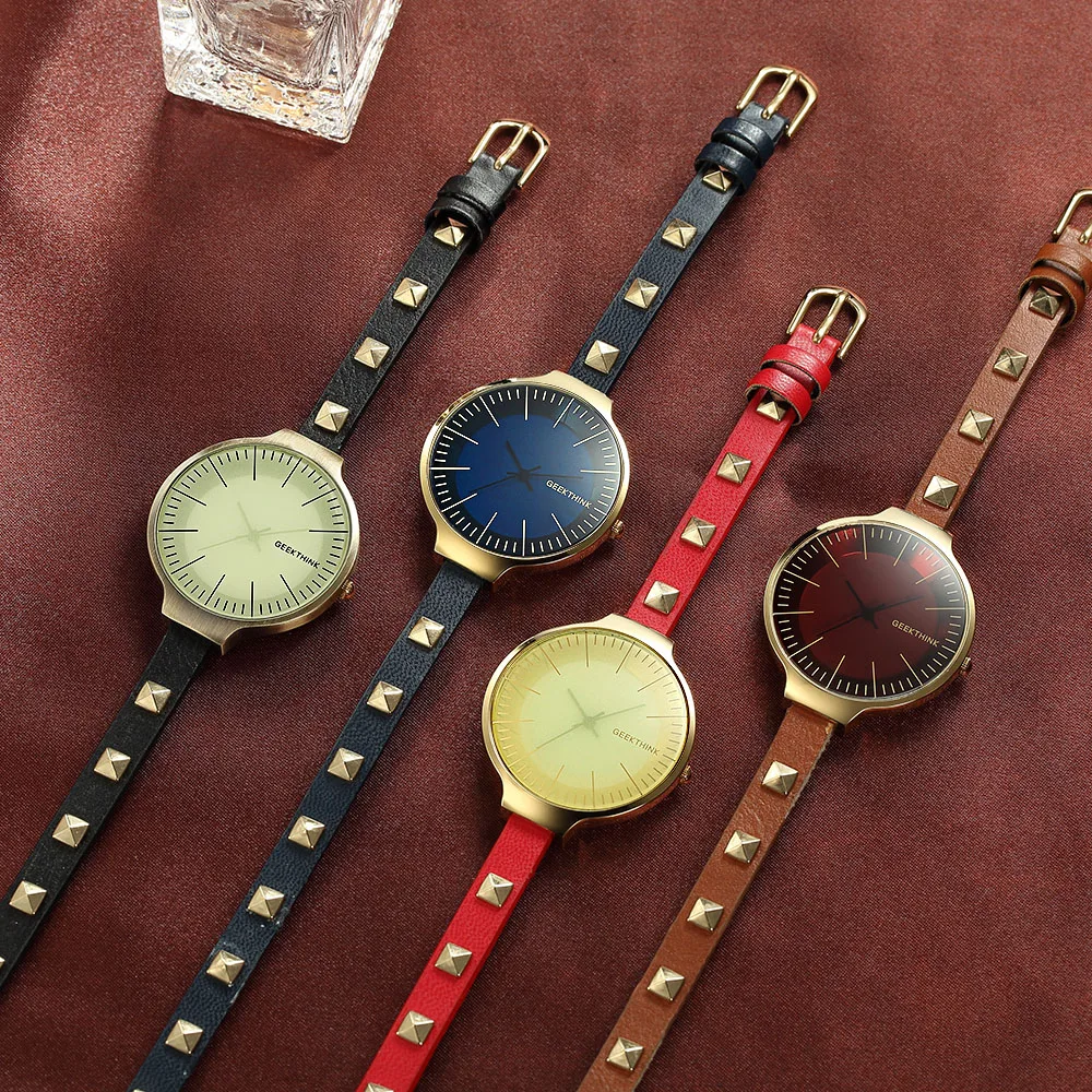 Топ роскошный модный бренд кварцевые часы Для женщин женские ретро заклепки