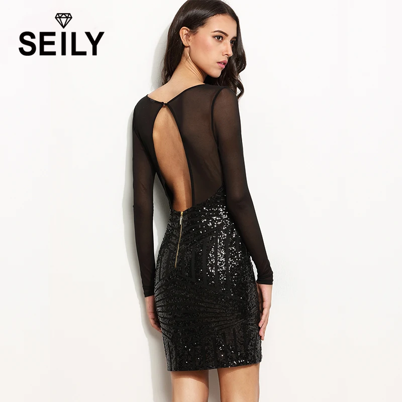 Seily Lurex Glitte Sequin Backless Mini Party Women Bodycon Dress Black Fall See Through Mesh Long Sleeve Club Sexy Short Dress
Seily Lurex Glitte Sequin Backless Mini Party Women Bodycon Dress Black Fall See Through Mesh Long Sleeve Club Sexy Short Dress