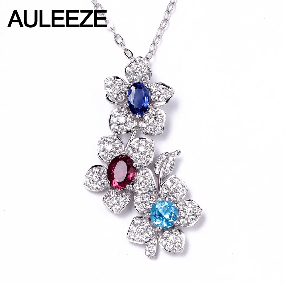 AULEEZE Real Natural Sapphire Tourmaline Topaz Pendant 14K 585 White Gold Flower Pendant Oval Cut Multi Gemstone Wedding Jewelry
AULEEZE Real Natural Sapphire Tourmaline Topaz Pendant 14K 585 White Gold Flower Pendant Oval Cut Multi Gemstone Wedding Jewelry