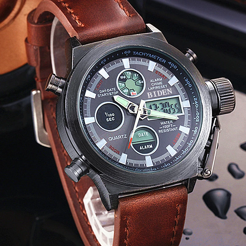 BIDEN Men Diver LED Digital Sports Watch Military Genuine Leather Quartz Waterproof Wristwatches For Man Gifts Relogio Masculino
BIDEN Men Diver LED Digital Sports Watch Military Genuine Leather Quartz Waterproof Wristwatches For Man Gifts Relogio Masculino