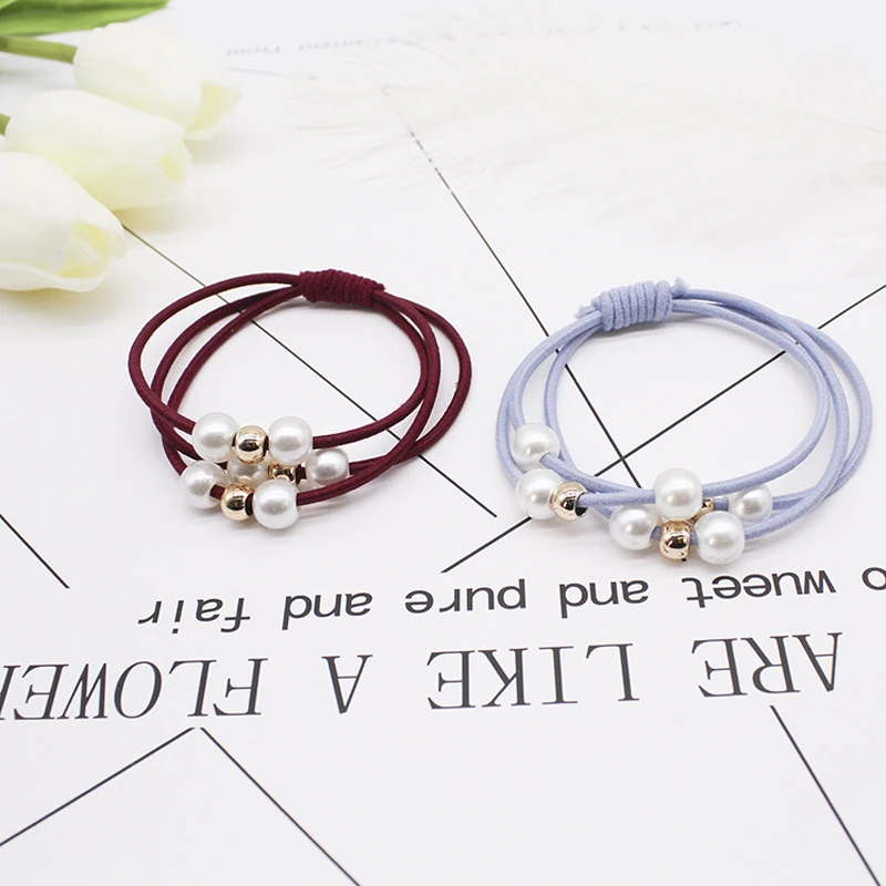 1 Pcs Hair Accessories Pearl Elastic Rubber Bands Ring Headwear Girl Band Ponytail Holder Scrunchy Rope Jewelry | Аксессуары для